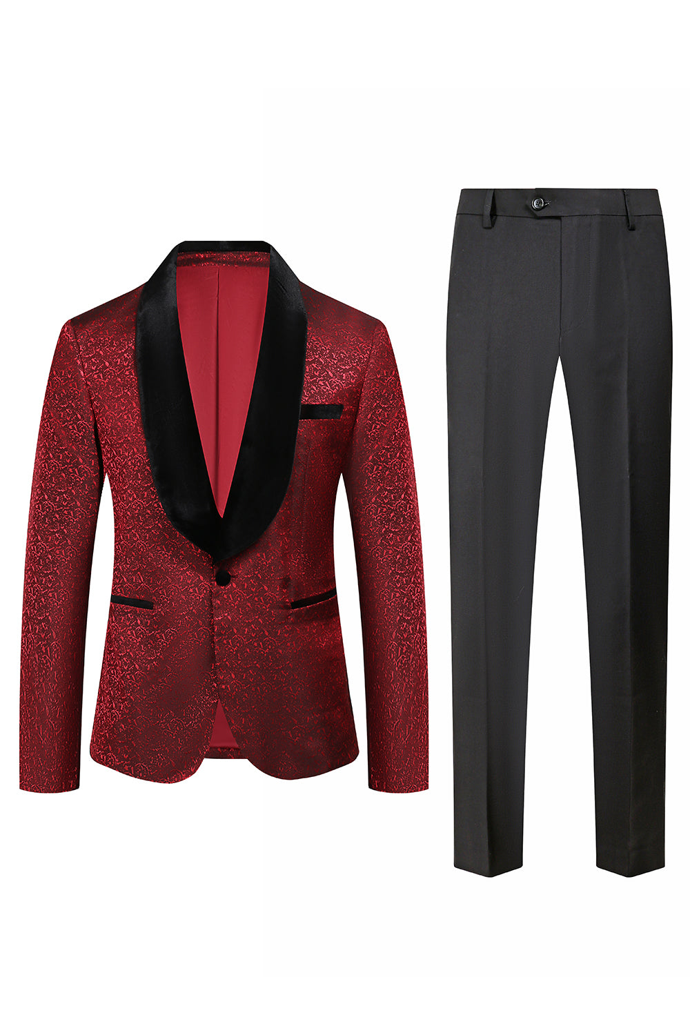 Trajes de fiesta para hombres de 2 piezas de jacquard rojo