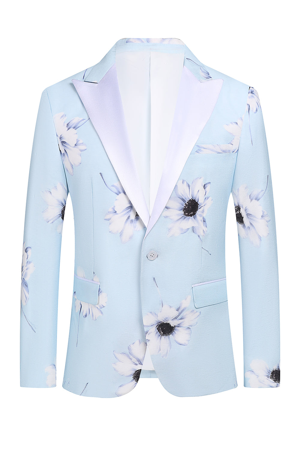 Azul claro Peak Lapel 2 piezas Floral Trajes de fiesta para hombres