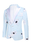 Azul claro Peak Lapel 2 piezas Floral Trajes de fiesta para hombres