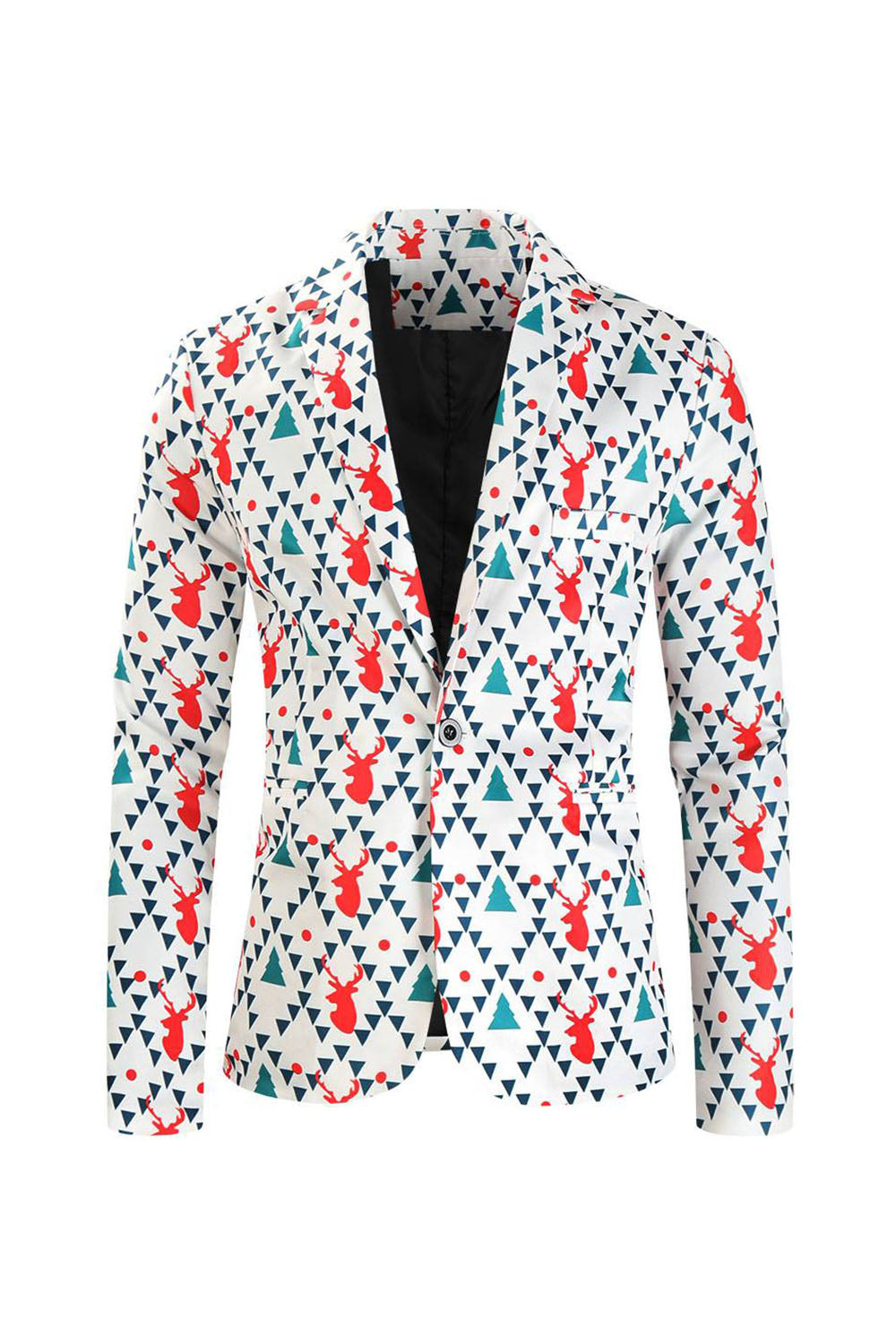 Reno blanco impreso 3 piezas Navidad Trajes de hombre