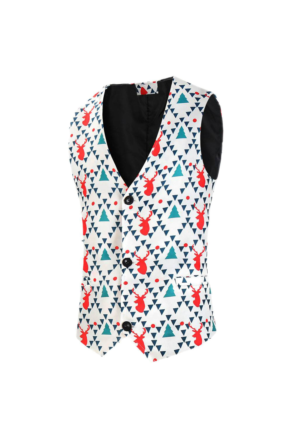 Reno blanco impreso 3 piezas Navidad Trajes de hombre