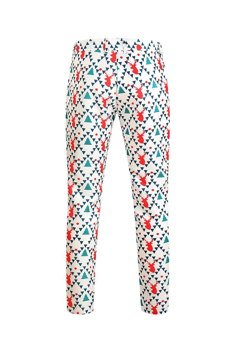 Reno blanco impreso 3 piezas Navidad Trajes de hombre