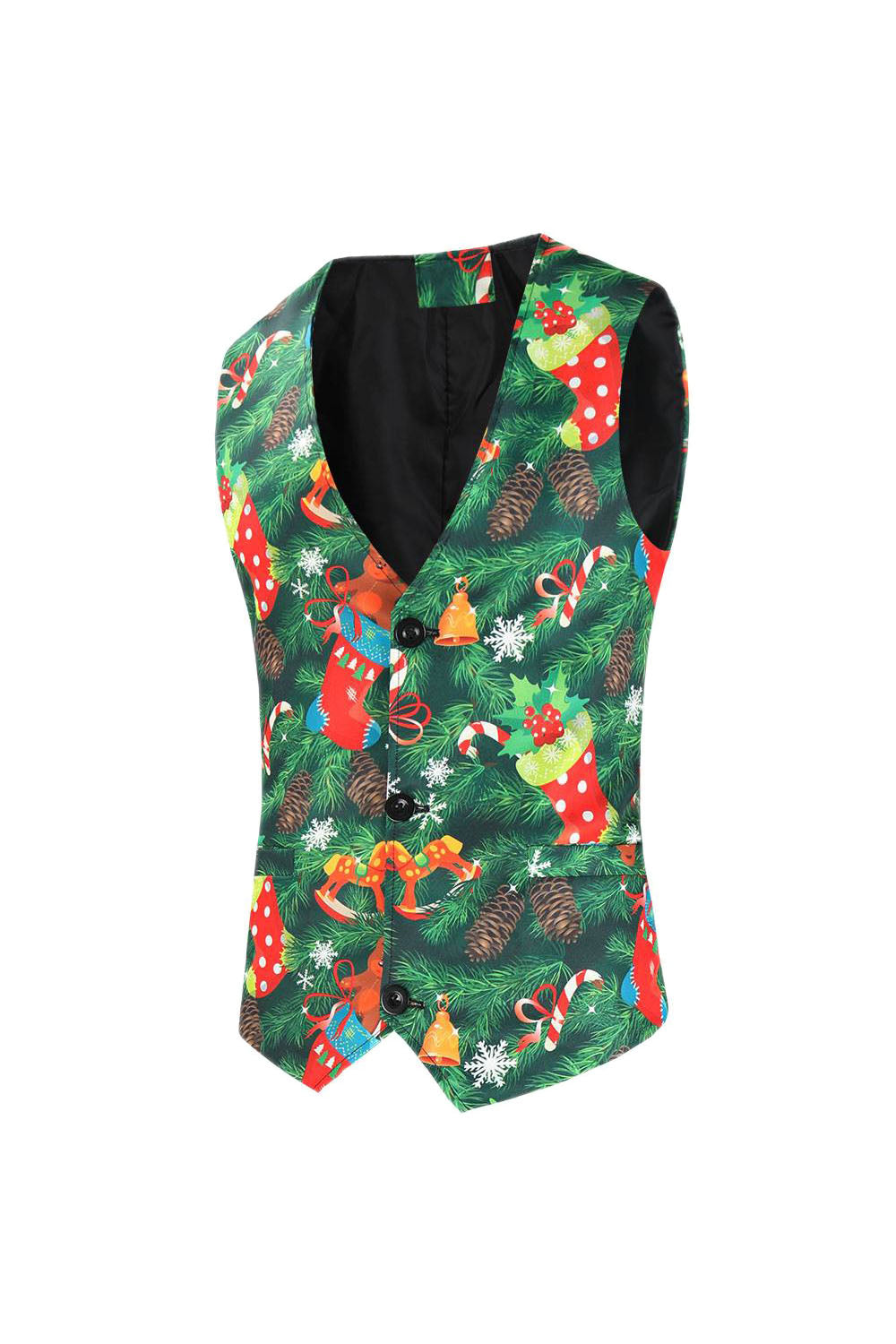 Trajes de hombre navideños con solapa con muescas de 3 piezas impresas en verde