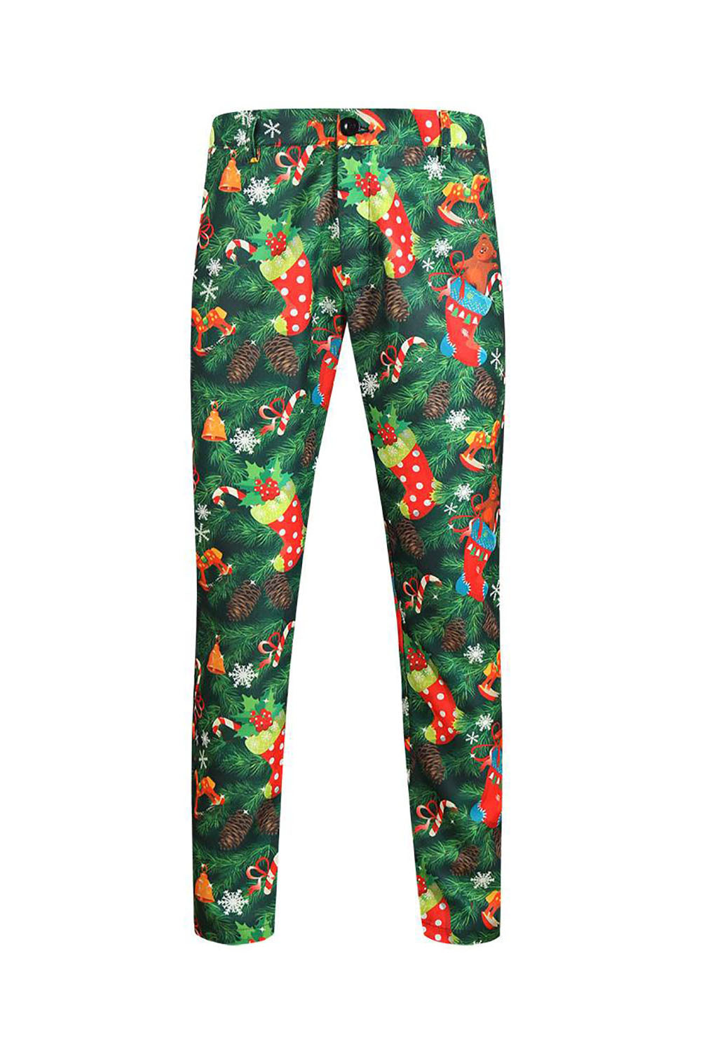 Trajes de hombre navideños con solapa con muescas de 3 piezas impresas en verde