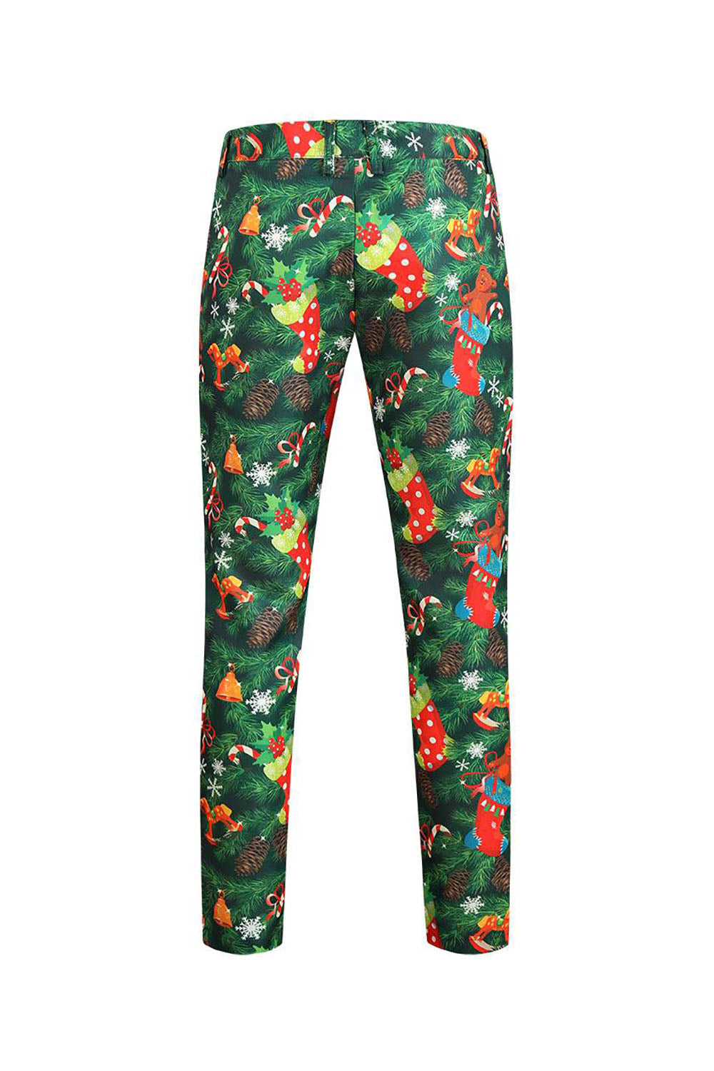 Trajes de hombre navideños con solapa con muescas de 3 piezas impresas en verde