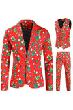 Trajes de fiesta de un botón rojos de 3 piezas estampados en Navidad para hombre