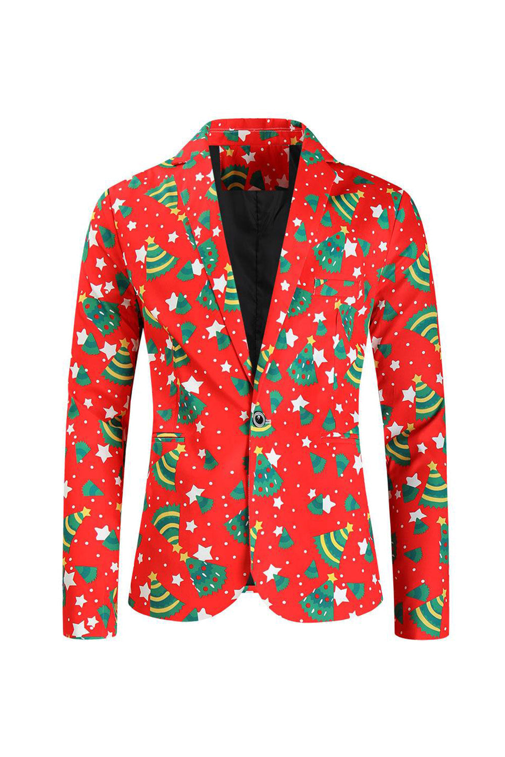 Trajes de fiesta de un botón rojos de 3 piezas estampados en Navidad para hombre