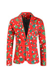 Trajes de fiesta de un botón rojos de 3 piezas estampados en Navidad para hombre