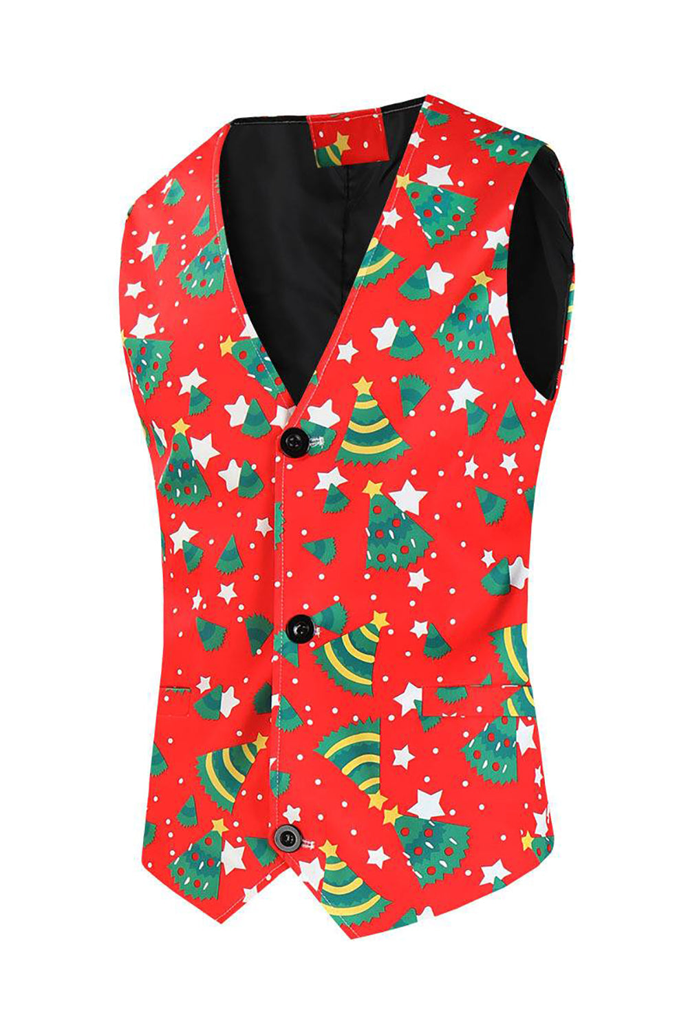 Trajes de fiesta de un botón rojos de 3 piezas estampados en Navidad para hombre
