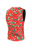 Trajes de fiesta de un botón rojos de 3 piezas estampados en Navidad para hombre