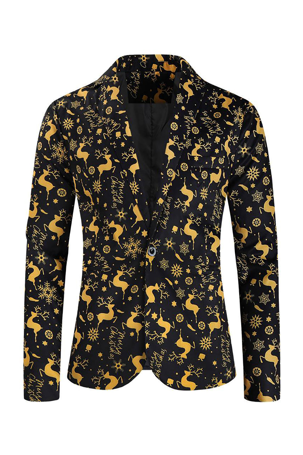 Trajes de fiesta de un botón negros de 3 piezas con estampado navideño para hombre