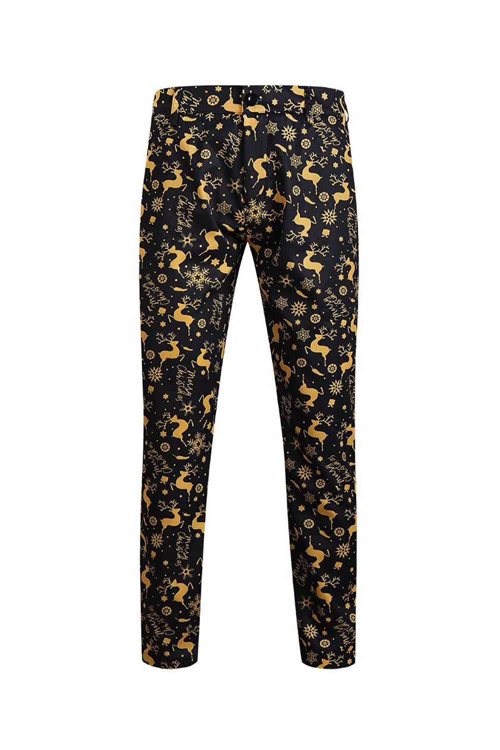 Trajes de fiesta de un botón negros de 3 piezas con estampado navideño para hombre