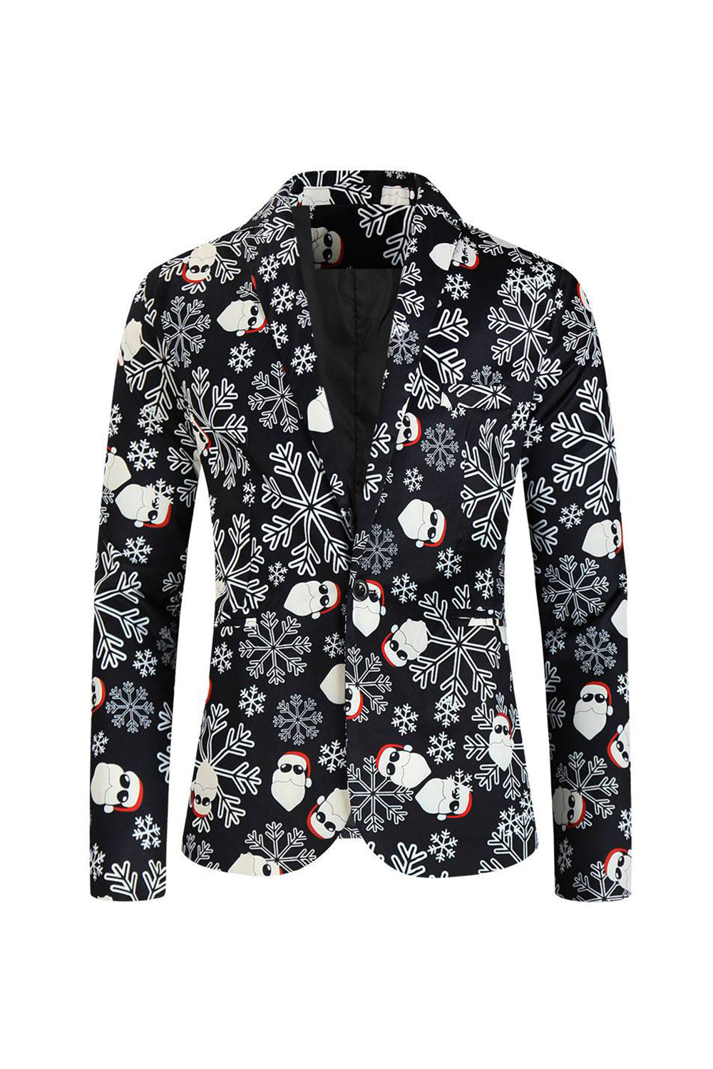 Trajes de fiesta de 3 piezas con estampado navideño negro para hombre con un botón