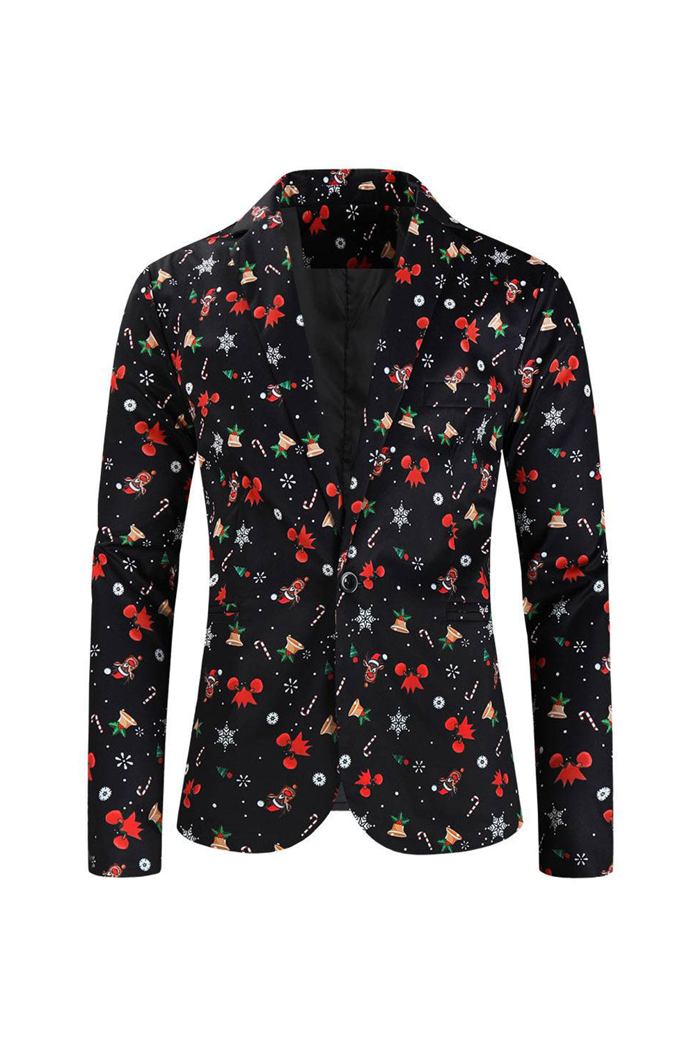 Trajes de fiesta de 3 piezas con estampado navideño negro para hombre con un botón