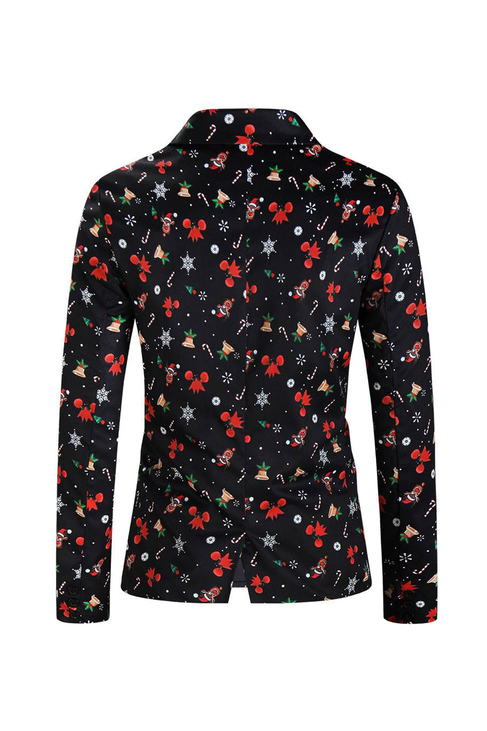 Trajes de fiesta de 3 piezas con estampado navideño negro para hombre con un botón