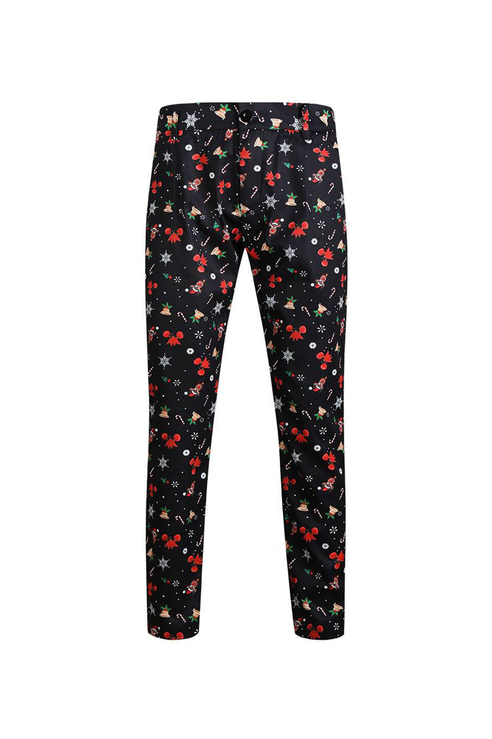 Trajes de fiesta de 3 piezas con estampado navideño negro para hombre con un botón