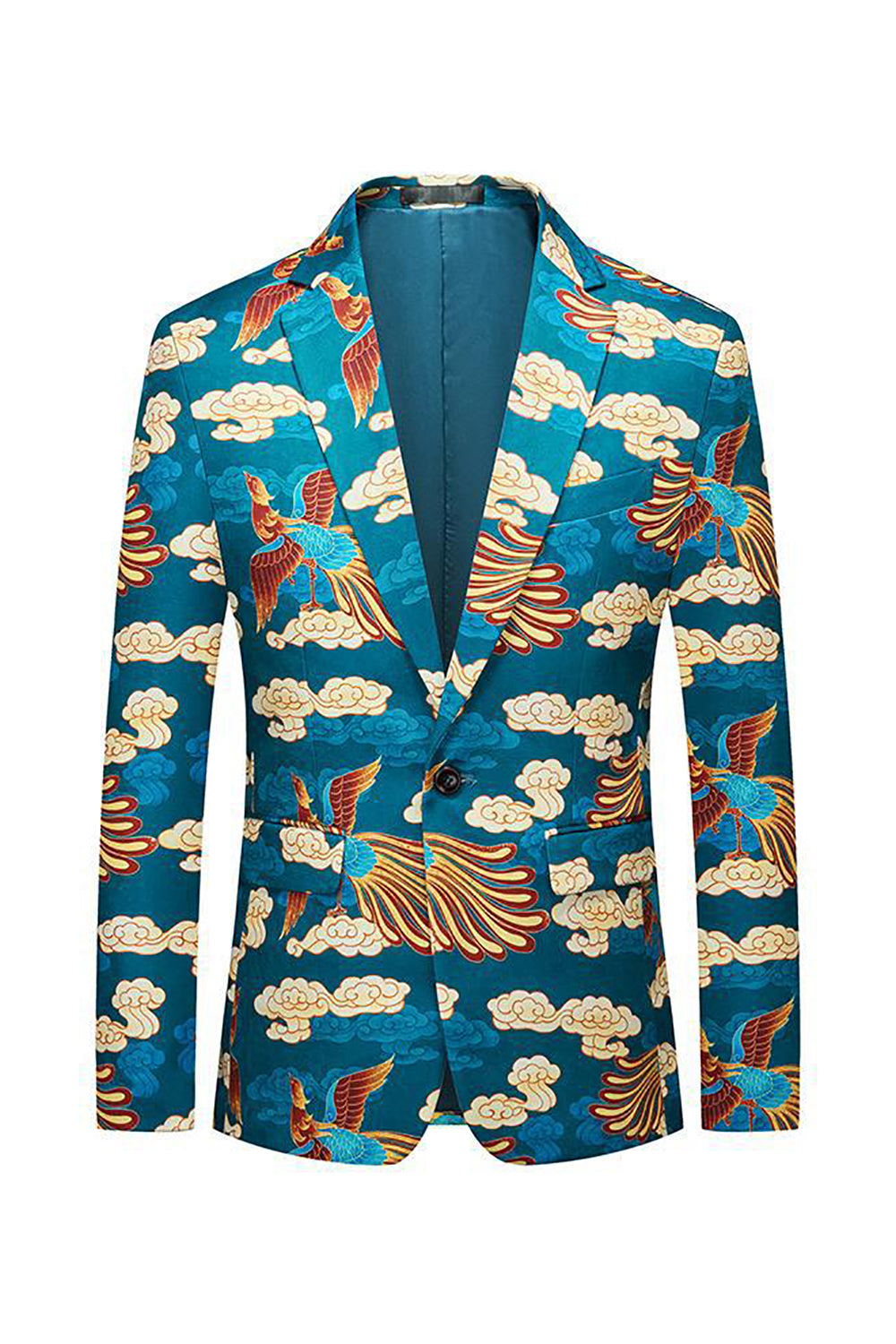 Blazer de hombre con solapa con muescas de jacquard azul Crane