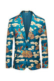 Blazer de hombre con solapa con muescas de jacquard azul Crane
