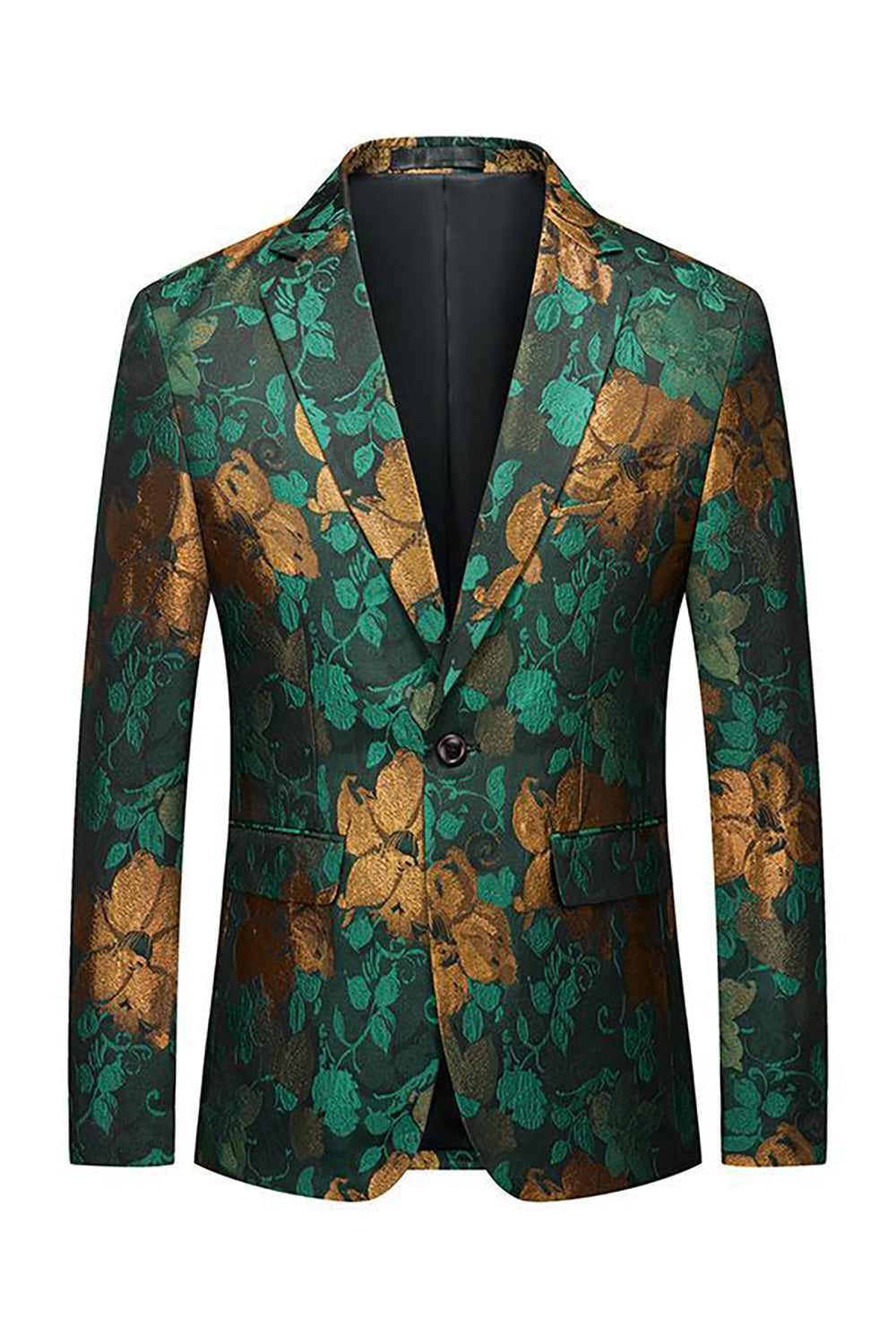 Blazer de fiesta para hombre con solapa con muescas en jacquard verde