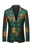 Blazer de fiesta para hombre con solapa con muescas en jacquard verde