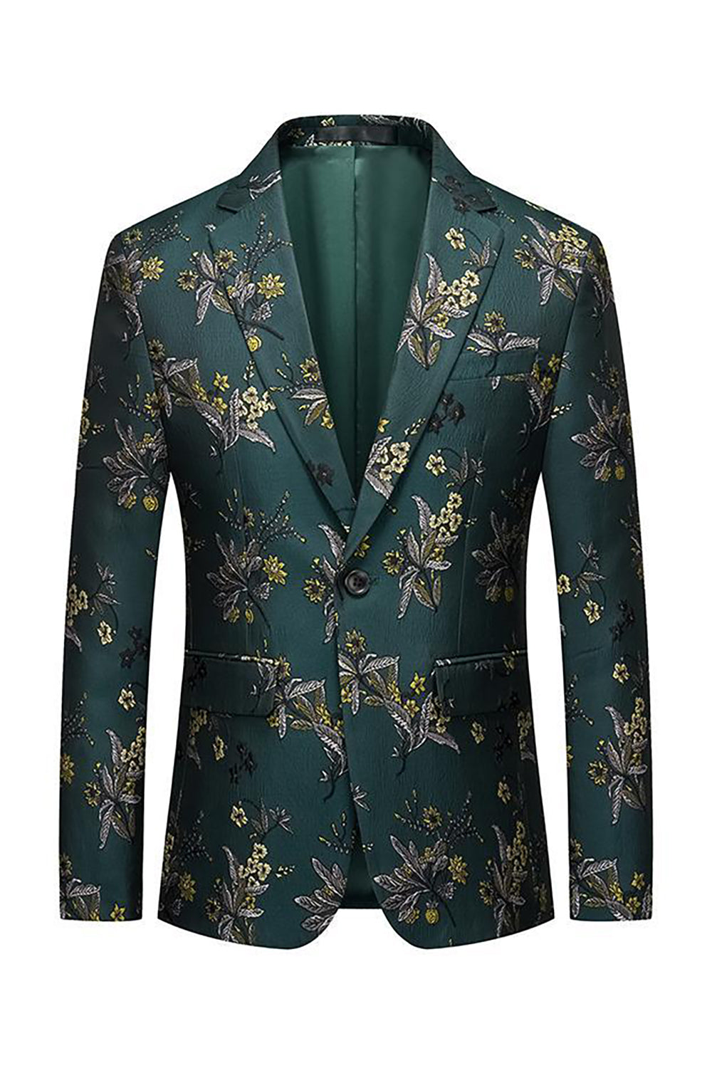 Blazer de fiesta para hombre bordado con solapa con muescas en verde oscuro