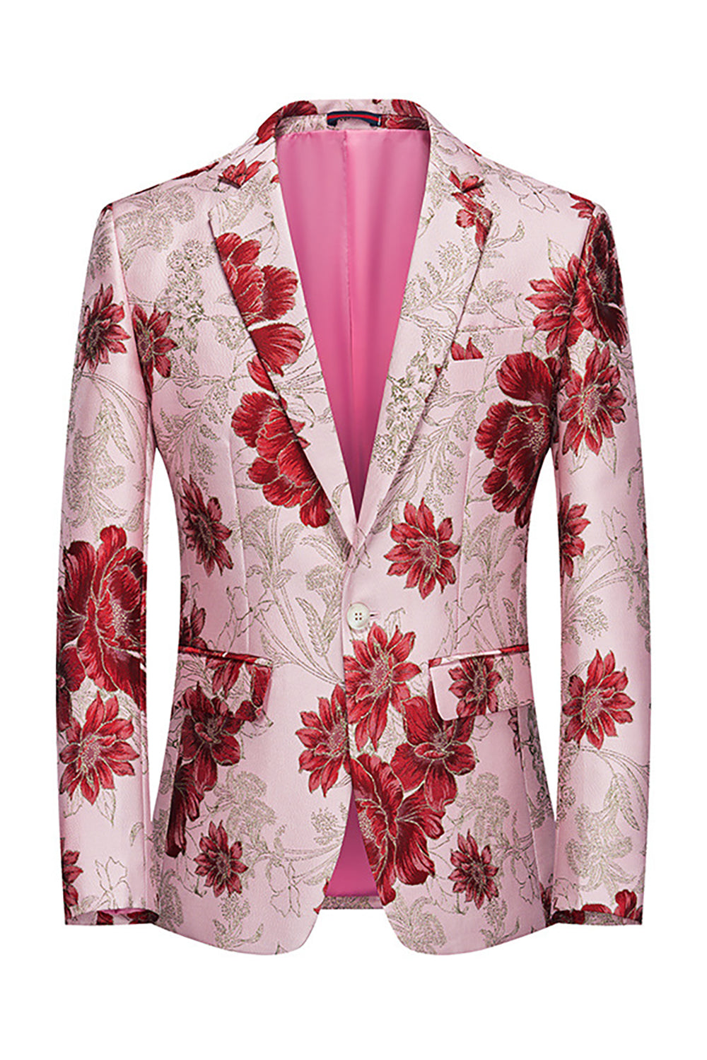 Blazer de hombre con solapa con muescas en jacquard de flores rosas