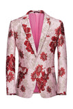 Blazer de hombre con solapa con muescas en jacquard de flores rosas