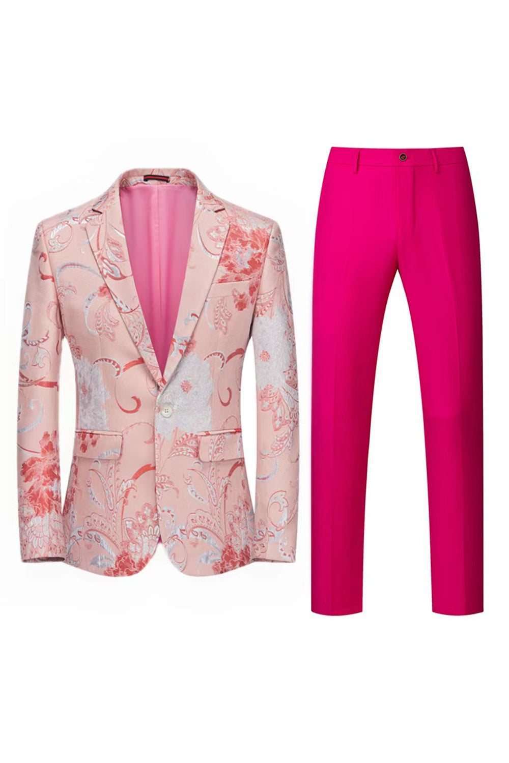 Trajes de fiesta para hombre de 2 piezas de solapa con muescas de jacquard rosa claro