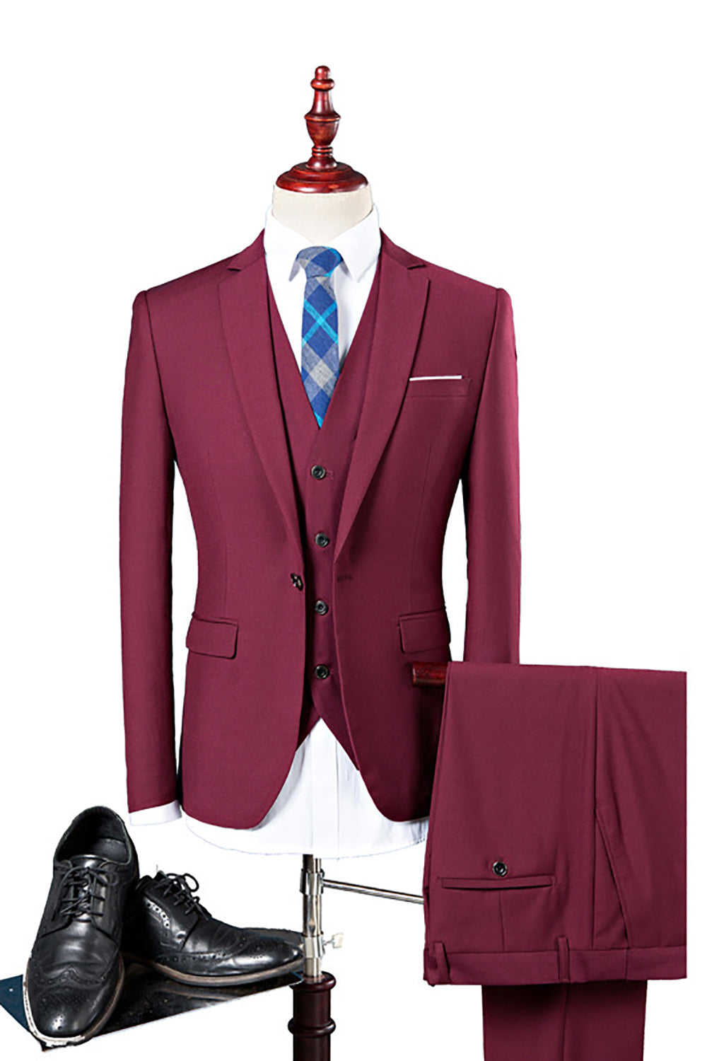 3 Piezas Azul Marino Slim Fit Trajes Para Hombre