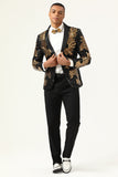 2 Piezas Negro y Dorado Jacquard Lentejuelas Trajes de Fiesta