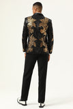 2 Piezas Negro y Dorado Jacquard Lentejuelas Trajes de Fiesta