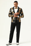 2 Piezas Negro y Dorado Jacquard Lentejuelas Trajes de Fiesta