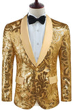 Chal Dorado Solapa Lentejuelas Blazer Hombre