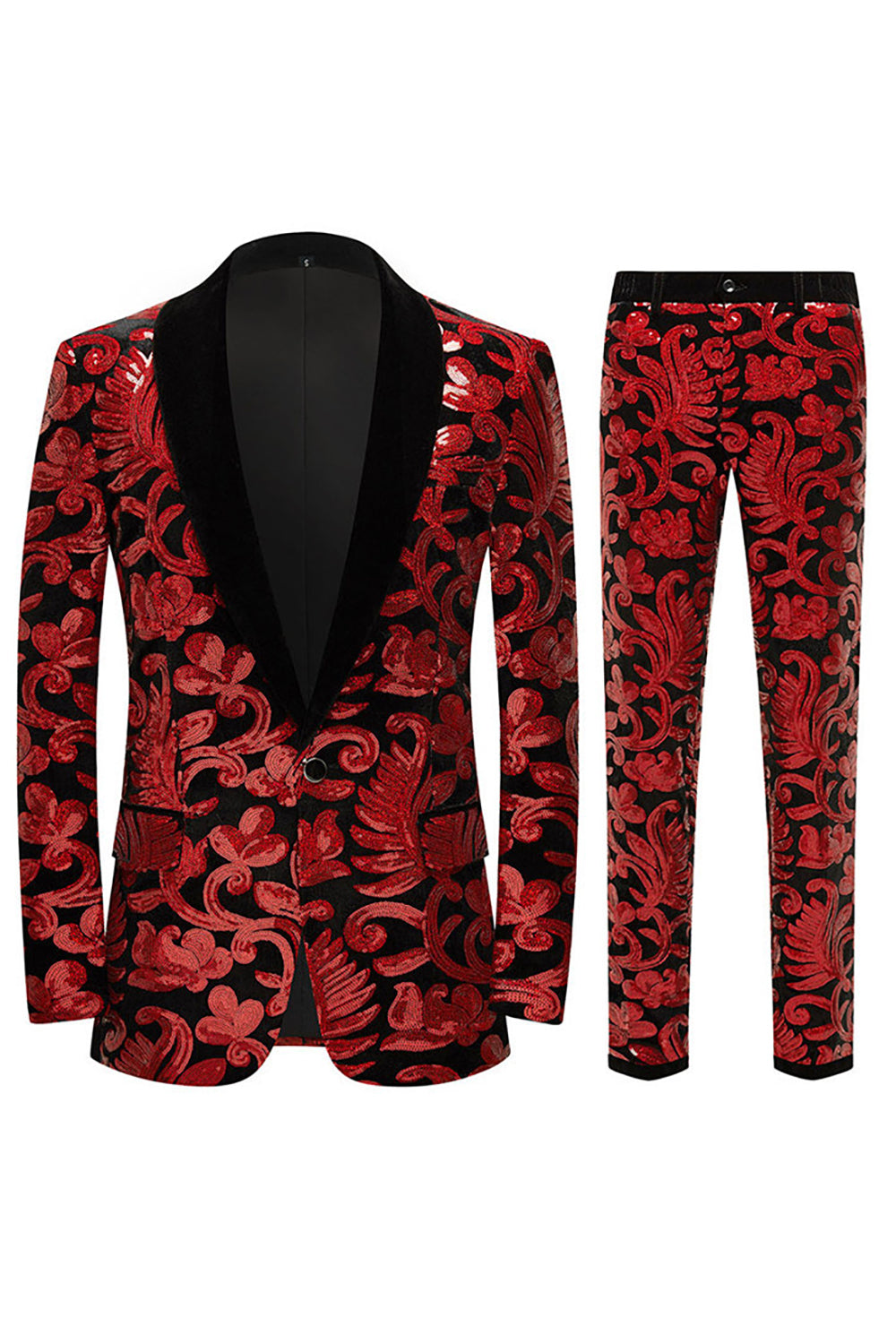 Glitter Red Sequins 2 Piece Trajes de Hombre
