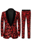 Glitter Red Sequins 2 Piece Trajes de Hombre