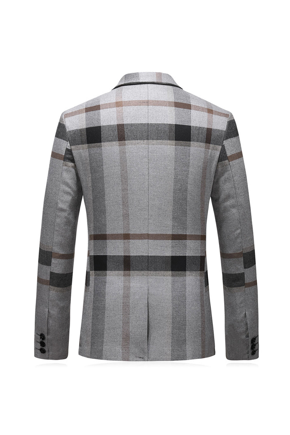 Raya gris solapa 3 piezas Trajes con muescas para hombre