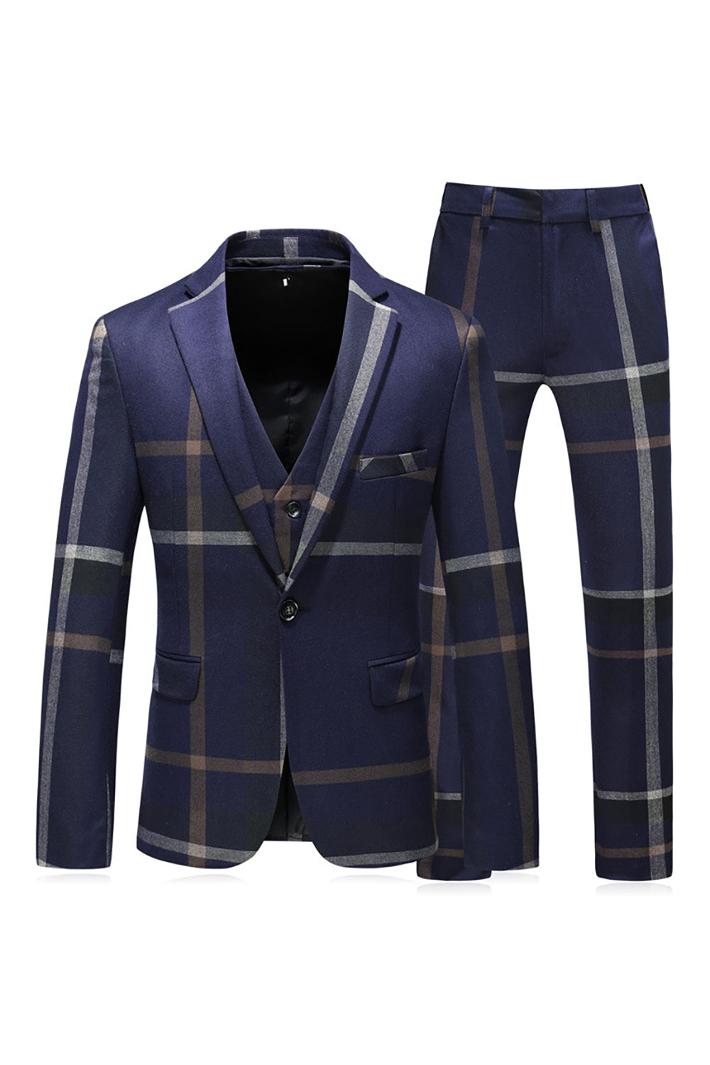 Raya gris solapa 3 piezas Trajes con muescas para hombre