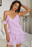 Lila Tirantes de Espagueti Vestido de Verano con Volantes