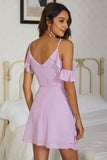 Lila Tirantes de Espagueti Vestido de Verano con Volantes