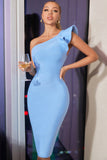 Cielo Azul Un Hombro Ajustado Vestido de Cóctel