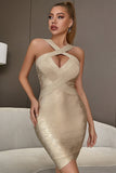 Dorado Vestido de Cóctel Ajustado