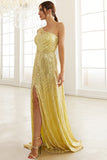 Vestido de lentejuelas un hombro amarillo claro