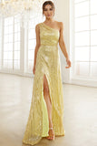 Vestido de lentejuelas un hombro amarillo claro
