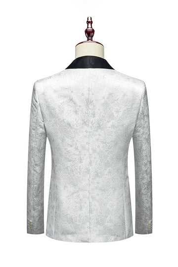 Chal Solapa Jacquard Blanco 3 Piezas Trajes De Hombre