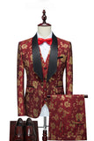 Jacquard Rojo Chal Solapa 3 Piezas Trajes De Hombre