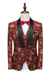 Jacquard Rojo Chal Solapa 3 Piezas Trajes De Hombre