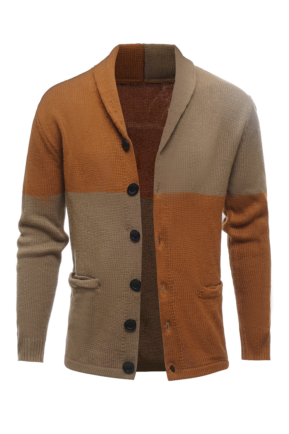 Marrón Mangas Largas Cardigan Para Hombre
