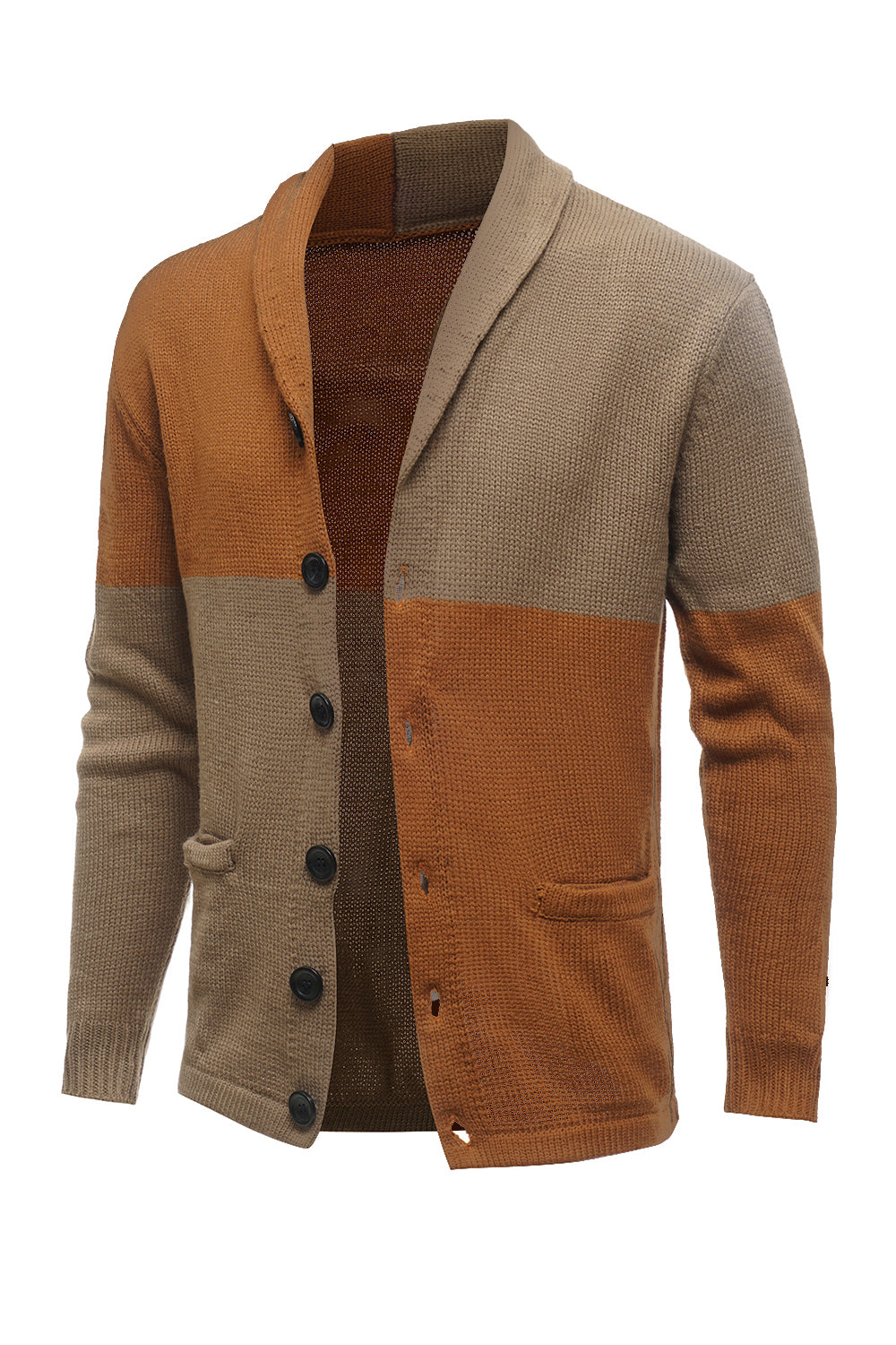 Marrón Mangas Largas Cardigan Para Hombre