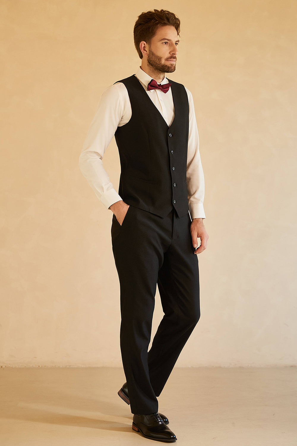 Negro Un Pecho 3 Piezas Trajes de Hombre