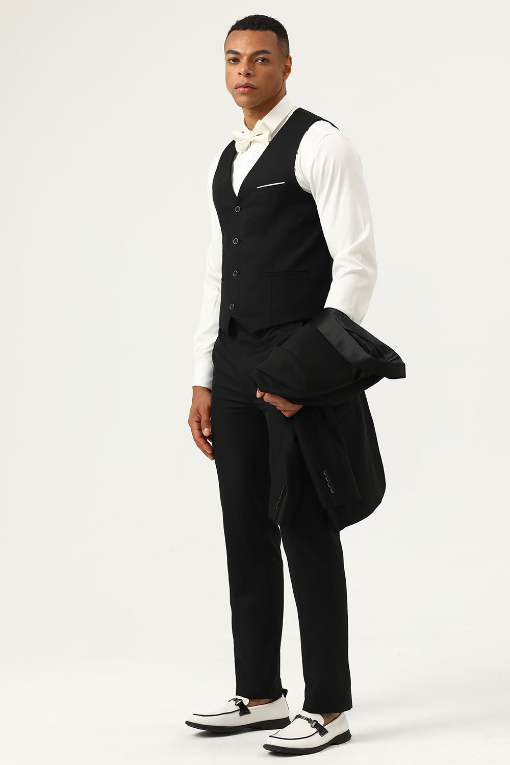 Trajes de hombre negro 3 piezas un solo pecho